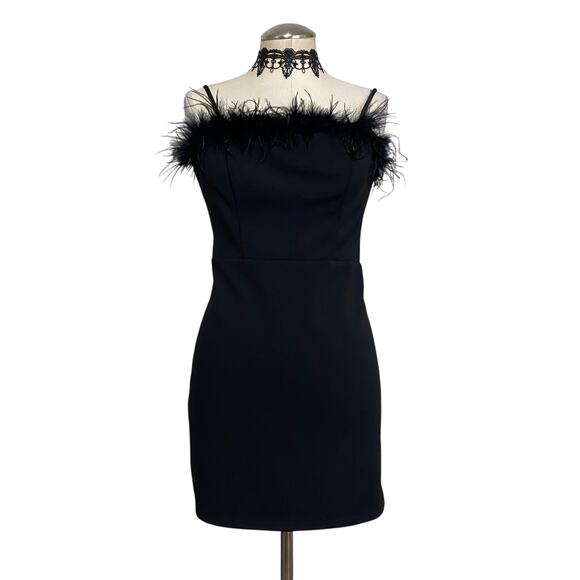 Gothic Bodycon Mini Dress with Feather Neckline - Picture 1 of 14